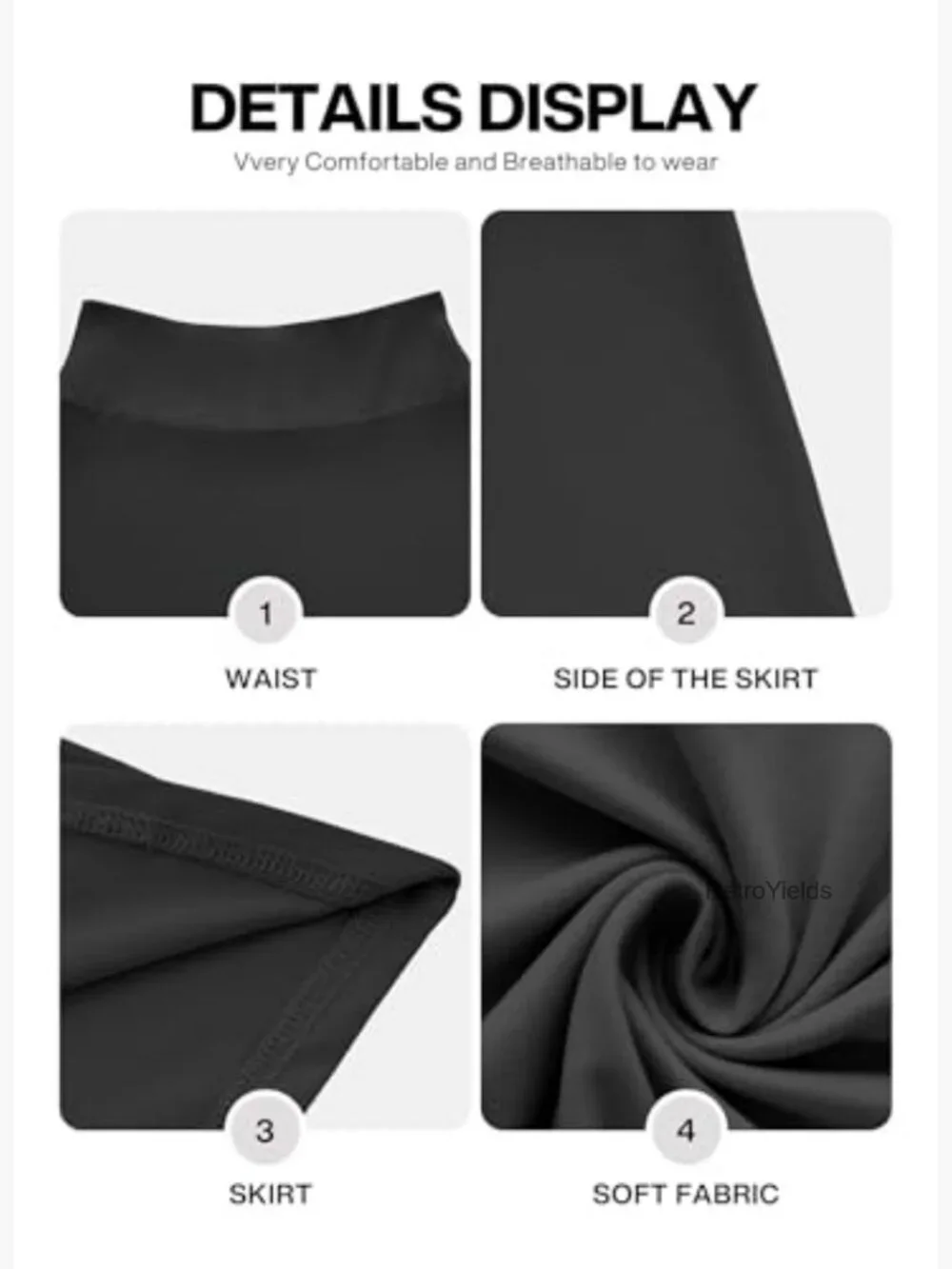 High Waisted A-Line Knee Length Skater Skirt Soft Knit Stretchy - Picture 6 of 6